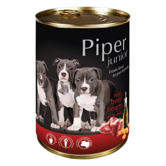 Piper Junior – Hrană Umedă pentru Câini Tineri cu Inimă de Vită și Morcovi – 400 g